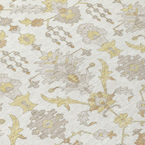 5x8 Ivory Silver Oriental Polyester Area Rug Washable Stain Resistant Indoor Outdoor