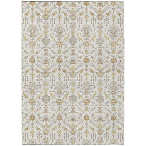 HomeRoots 8x10 Ivory Silver Oriental Polyester Area Rug Stain Resistant Indoor Outdoor Use 744866