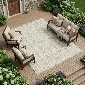 9x12 Ivory Silver Oriental Polyester Area Rug Stain Resistant for Patio or Living Room