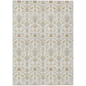 HomeRoots 9x12 Ivory Silver Oriental Polyester Area Rug Stain Resistant for Patio or Living Room 744867