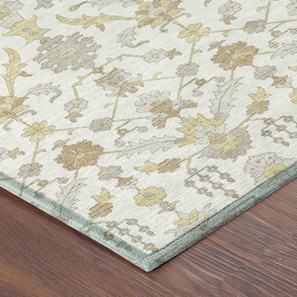 9x12 Ivory Silver Oriental Polyester Area Rug Stain Resistant for Patio or Living Room