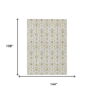 9x12 Ivory Silver Oriental Polyester Area Rug Stain Resistant for Patio or Living Room