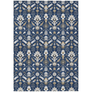HomeRoots 5x8 Oriental Polyester Area Rug Washable Navy Indoor Outdoor Stain Resistant 744870