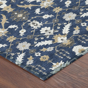 5x8 Oriental Polyester Area Rug Washable Navy Indoor Outdoor Stain Resistant