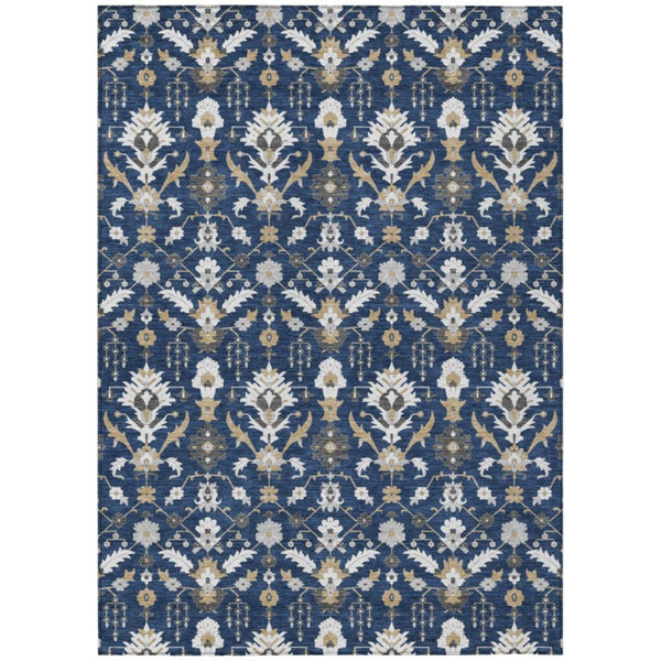 HomeRoots 8 X 10 Navy Oriental Polyester Area Rug Stain Resistant Indoor Outdoor Patio 744872