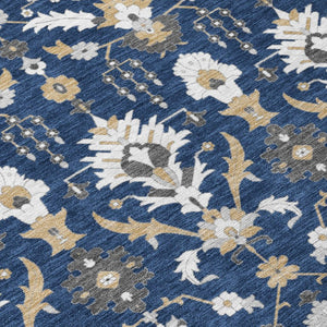8 X 10 Navy Oriental Polyester Area Rug Stain Resistant Indoor Outdoor Patio