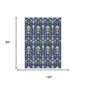 8 X 10 Navy Oriental Polyester Area Rug Stain Resistant Indoor Outdoor Patio