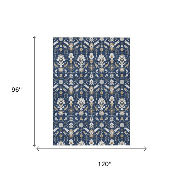 8 X 10 Navy Oriental Polyester Area Rug Stain Resistant Indoor Outdoor Patio