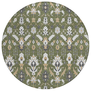 HomeRoots 8 Ft Round Oriental Polyester Area Rug Washable Indoor Outdoor Patio Stain Resistant 744877