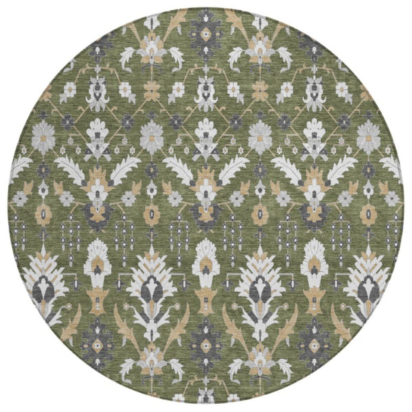 HomeRoots 8 Ft Round Oriental Polyester Area Rug Washable Indoor Outdoor Patio Stain Resistant 744877