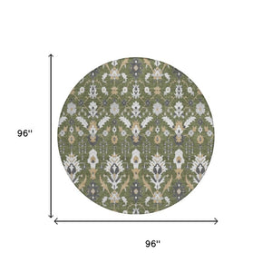 8 Ft Round Oriental Polyester Area Rug Washable Indoor Outdoor Patio Stain Resistant