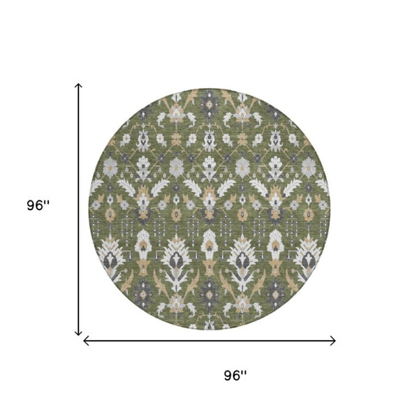 8 Ft Round Oriental Polyester Area Rug Washable Indoor Outdoor Patio Stain Resistant