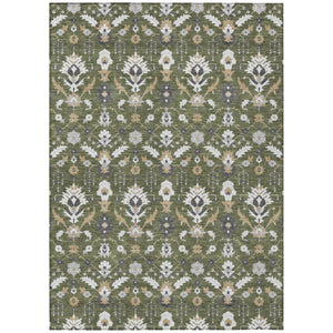 HomeRoots 8x10 Olive Oriental Polyester Area Rug Washable Stain Resistant Indoor Outdoor Patio 744878