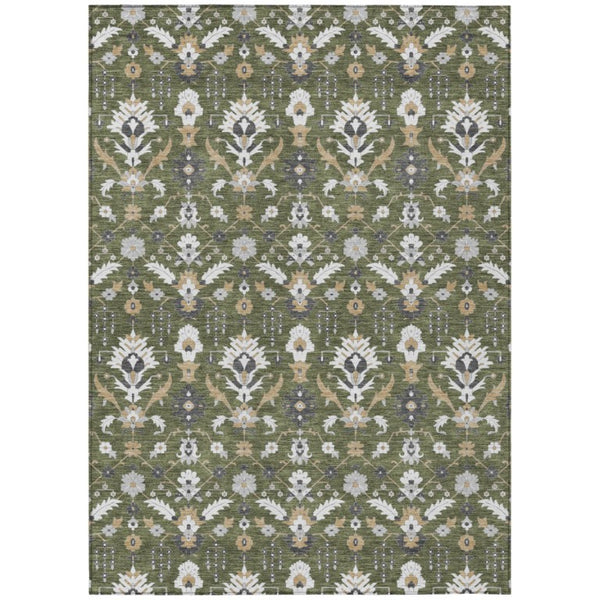 HomeRoots 8x10 Olive Oriental Polyester Area Rug Washable Stain Resistant Indoor Outdoor Patio 744878