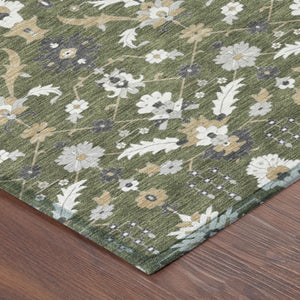 8x10 Olive Oriental Polyester Area Rug Washable Stain Resistant Indoor Outdoor Patio