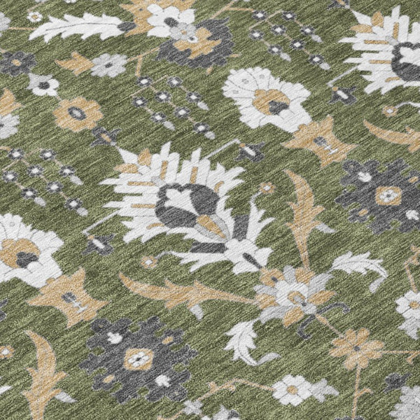 8x10 Olive Oriental Polyester Area Rug Washable Stain Resistant Indoor Outdoor Patio