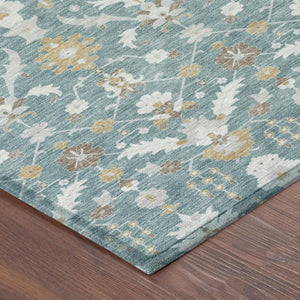 8 Foot Round Oriental Polyester Area Rug Teal Geometric Washable Indoor Outdoor