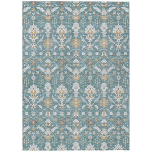 HomeRoots 8 Ft X 10 Ft Teal Silver Oriental Polyester Indoor Outdoor Rug Stain Resistant 744890