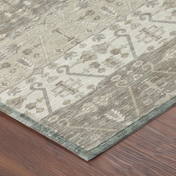 9 X 12 Oriental Beige Brown Polyester Area Rug Washable for Indoor Outdoor Use