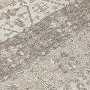 9 X 12 Oriental Beige Brown Polyester Area Rug Washable for Indoor Outdoor Use