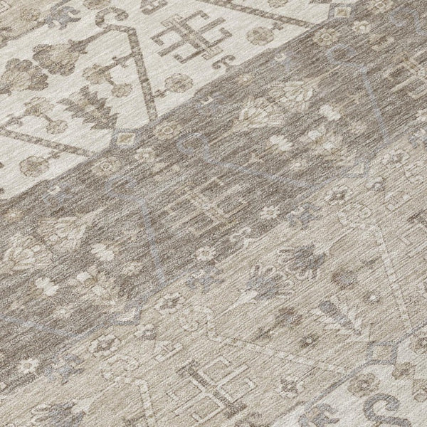 9 X 12 Oriental Beige Brown Polyester Area Rug Washable for Indoor Outdoor Use