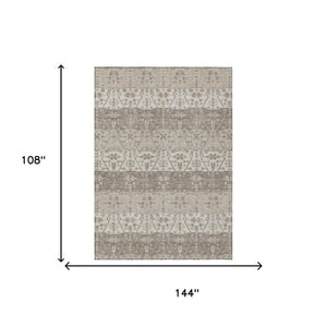 9 X 12 Oriental Beige Brown Polyester Area Rug Washable for Indoor Outdoor Use