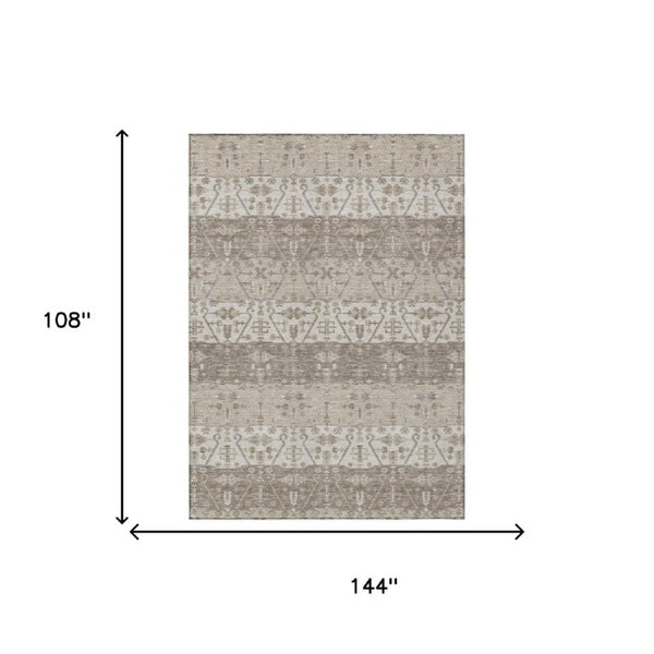9 X 12 Oriental Beige Brown Polyester Area Rug Washable for Indoor Outdoor Use