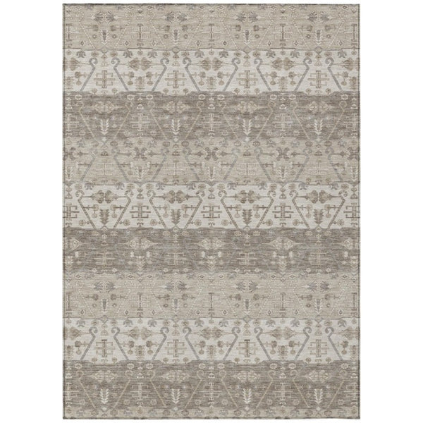 HomeRoots 10 X 14 Oriental Polyester Area Rug Washable Indoor Outdoor Beige Brown Accent 744898