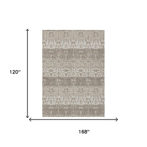 10 X 14 Oriental Polyester Area Rug Washable Indoor Outdoor Beige Brown Accent