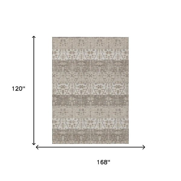 10 X 14 Oriental Polyester Area Rug Washable Indoor Outdoor Beige Brown Accent