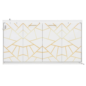 English Elm Twin-size Murphy Wall Bed with Led Lighting Usb Outlet and Decorative Printed Panel White LP000355AAK