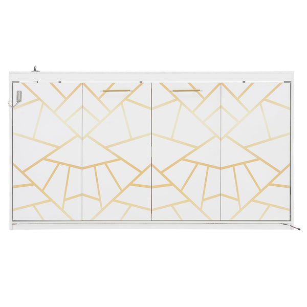 English Elm Twin-size Murphy Wall Bed with Led Lighting Usb Outlet and Decorative Printed Panel White LP000355AAK