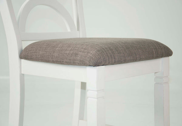 English Elm 5-pcs Modern Counter-Height Dining Set with Round Table, Under-Table Storage Shelves, 4 Chairs Antique White+Gray 46 L x 46 W x 16 H B089P240467