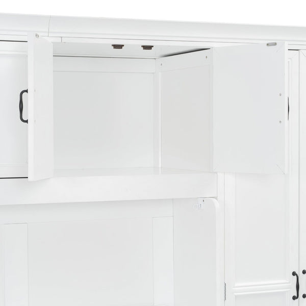 English Elm Twin Murphy Wall Bed with Integrated Desk Wardrobe and Storage Cabinet in White LP000767AAK