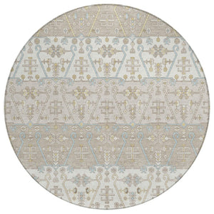 HomeRoots 8 Foot Round Oriental Polyester Rug Stain Resistant for Indoor Outdoor Use 744913