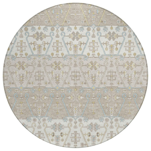 HomeRoots 8 Foot Round Oriental Polyester Rug Stain Resistant for Indoor Outdoor Use 744913