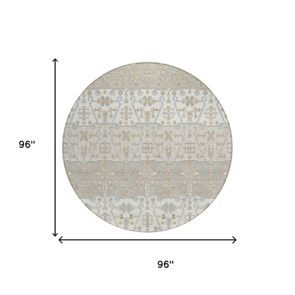 8 Foot Round Oriental Polyester Rug Stain Resistant for Indoor Outdoor Use