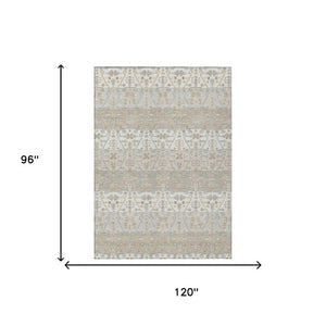 8x10 Ivory Silver Oriental Polyester Area Rug Washable for Patio or Living Room