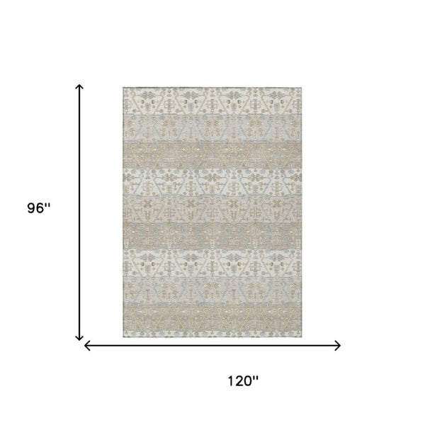 8x10 Ivory Silver Oriental Polyester Area Rug Washable for Patio or Living Room