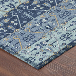 5x8 Oriental Navy Polyester Area Rug Washable Stain Resistant Indoor Outdoor Use