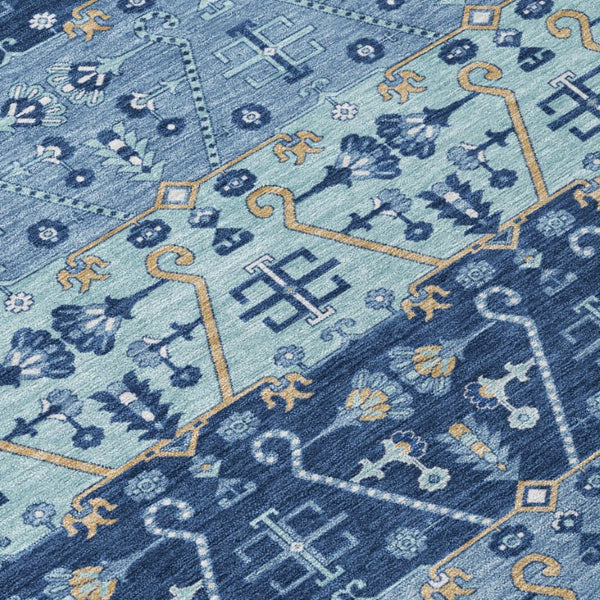 5x8 Oriental Navy Polyester Area Rug Washable Stain Resistant Indoor Outdoor Use