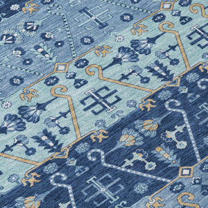 8 X 10 Navy Oriental Polyester Area Rug Washable Stain Resistant Indoor Outdoor