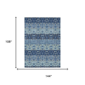 9x12 Navy Oriental Polyester Area Rug Washable Stain Resistant Indoor Outdoor Patio