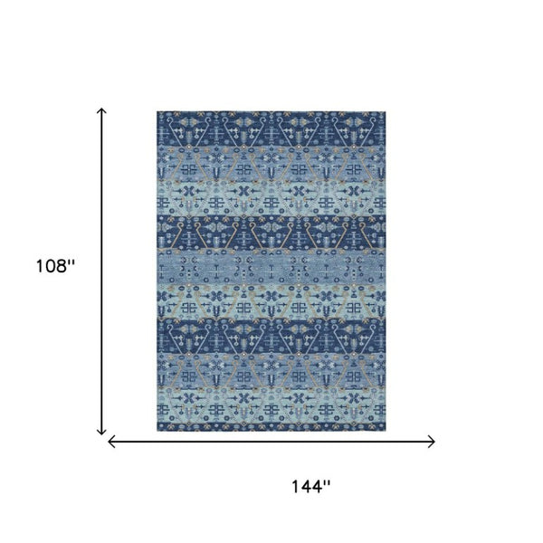 9x12 Navy Oriental Polyester Area Rug Washable Stain Resistant Indoor Outdoor Patio