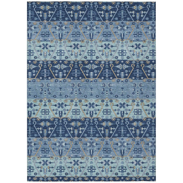 HomeRoots 10 X 14 Oriental Polyester Area Rug Washable Indoor Outdoor Navy Stain Resistant 744922