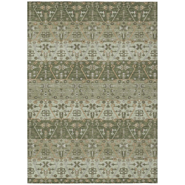 HomeRoots 5x8 Olive Green Oriental Polyester Area Rug Washable Indoor Outdoor Patio Living 744924