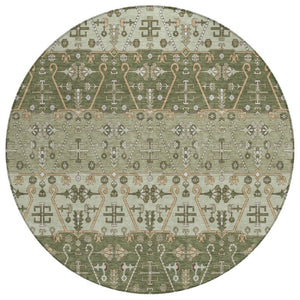 HomeRoots 8 Foot Round Oriental Geometric Polyester Area Rug Stain Resistant Indoor Outdoor 744925