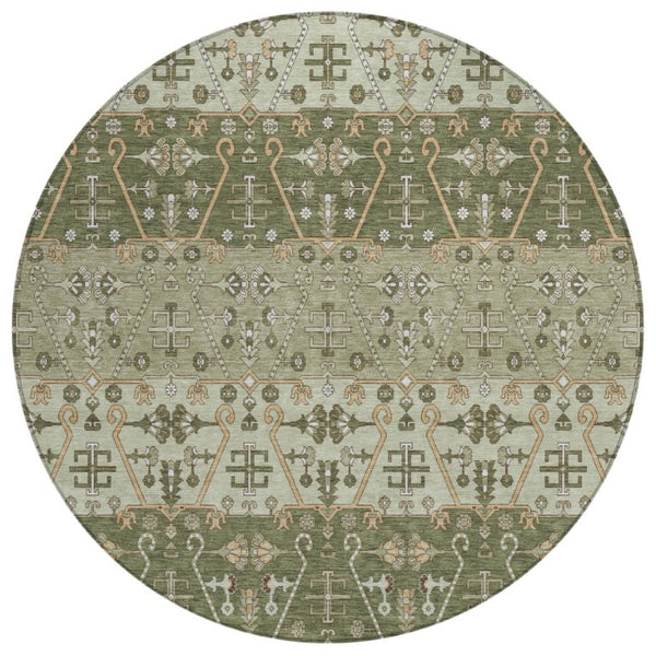 HomeRoots 8 Foot Round Oriental Geometric Polyester Area Rug Stain Resistant Indoor Outdoor 744925