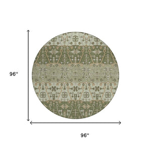 8 Foot Round Oriental Geometric Polyester Area Rug Stain Resistant Indoor Outdoor