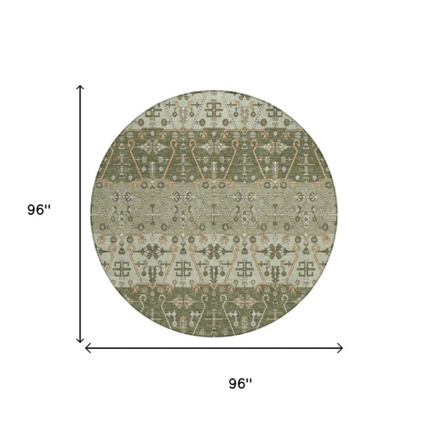 8 Foot Round Oriental Geometric Polyester Area Rug Stain Resistant Indoor Outdoor